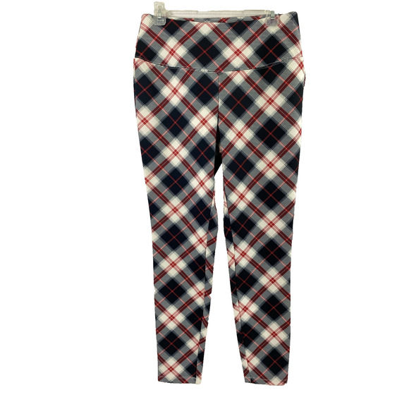 Cato Pants Womens Medium Black Red White Plaid Stretch Pull On Slacks - Picture 1 of 11
